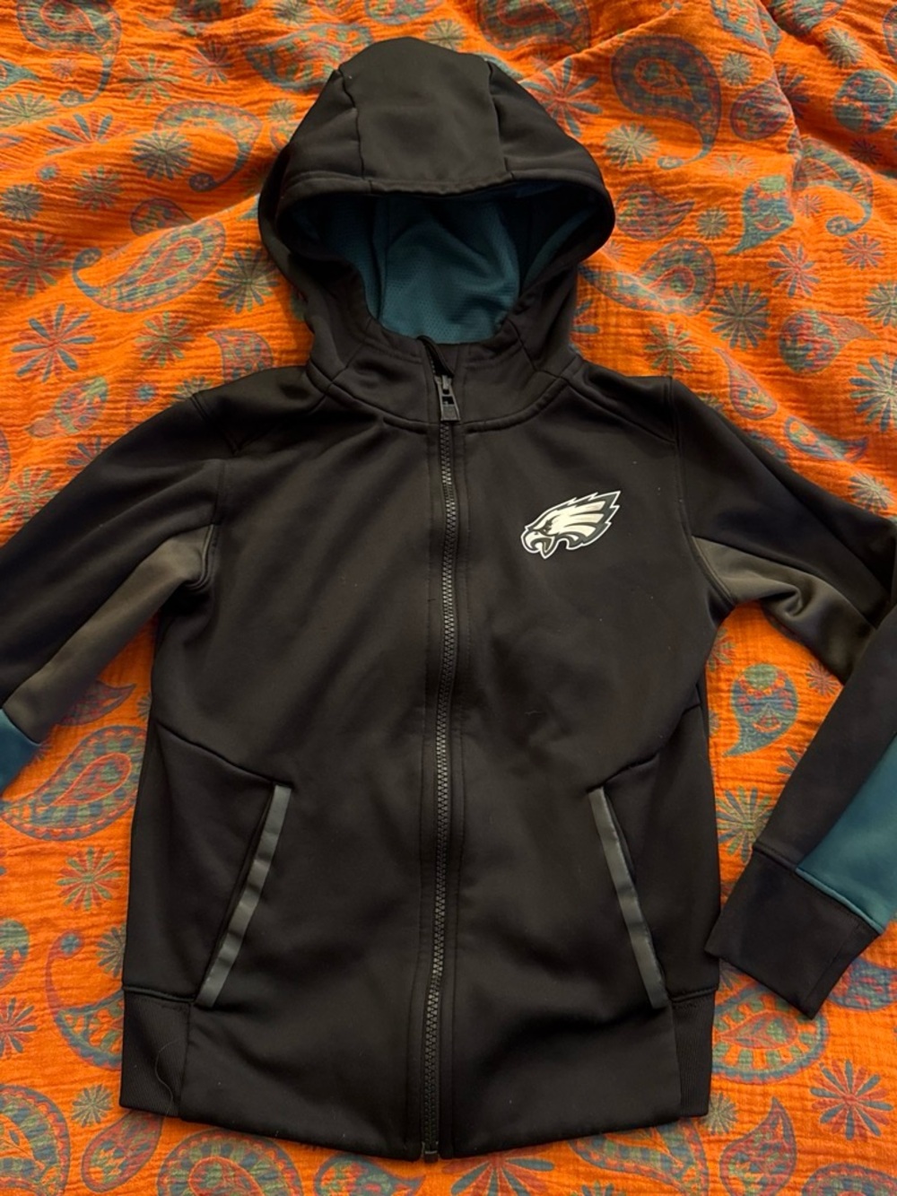 NFL Black Kids Philadelphia Eagles Zip-Up Hoodie with Teal Lining